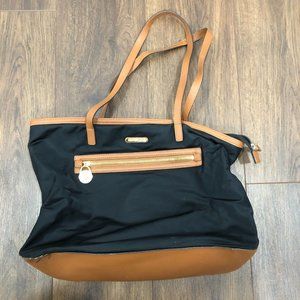 Michael Kors Black Nylon & Brown Leather KEMPTON Tote Bag Purse READ DESCRIPTION